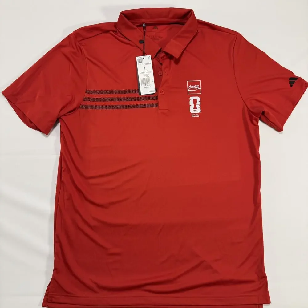 adidas FIFA Coca-Cola Logo Red Polo Shirt Men's L Short Sleeve New With Tags